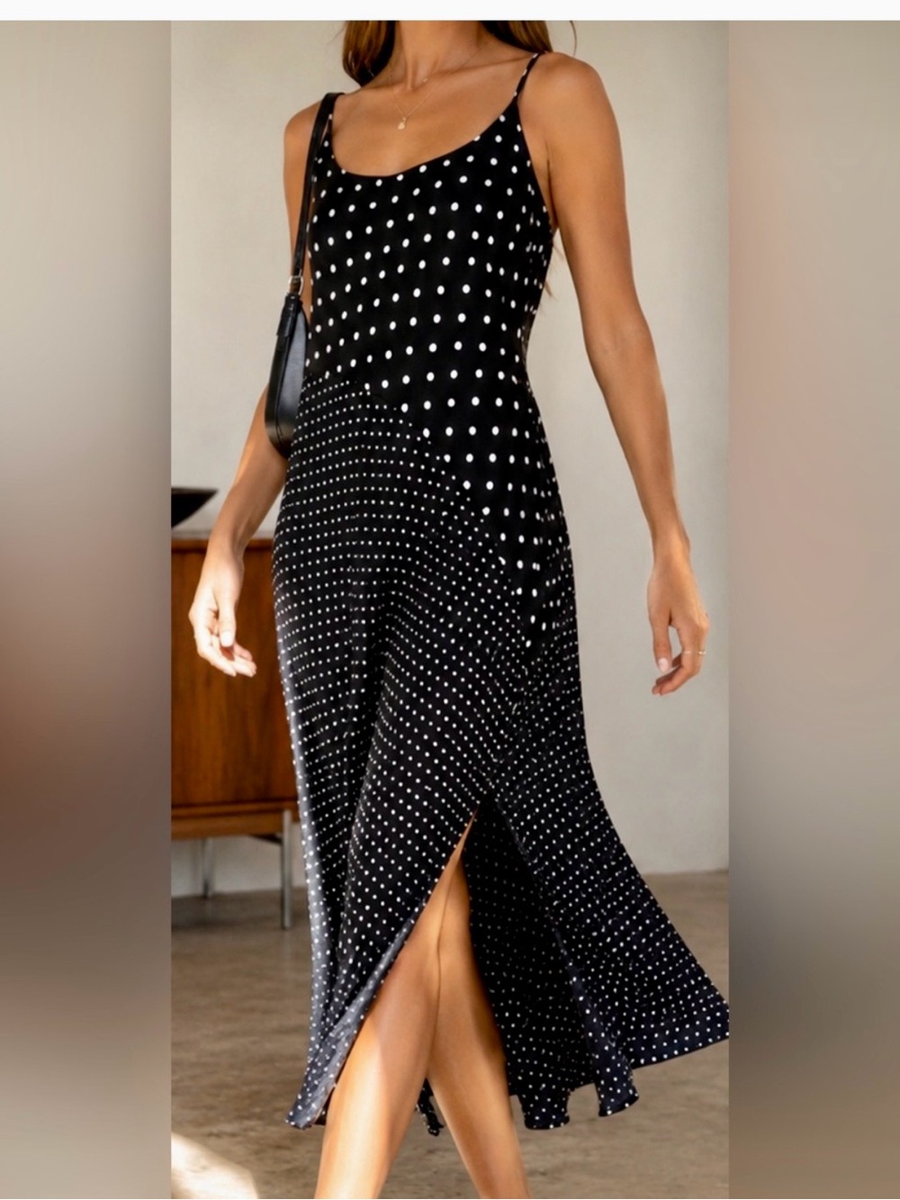 a new day Black & White Polka Dot Midi Slip Dress NWT